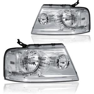 Headlight Assembly, Headlights Kit Compatible with 2004-2008 Ford F150/2006-2008 Lincoln Mark LT Replacement Headlamp Chrome Housing Clear Reflector