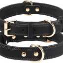 Joytale Genuine Leather Dog Collar for Large Dogs, Heavy Duty Thick Solid Leather for Power Breeds, Sturdy Adjustable Pet Collar with Metal Pin Buckle, Durable for Daily Walking, Black, L