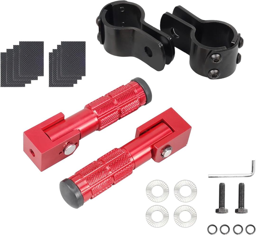 Motorcycle Foot Pegs with Guard Rail Fastener M8 90 Degree Foldable Footpegs A (Red)