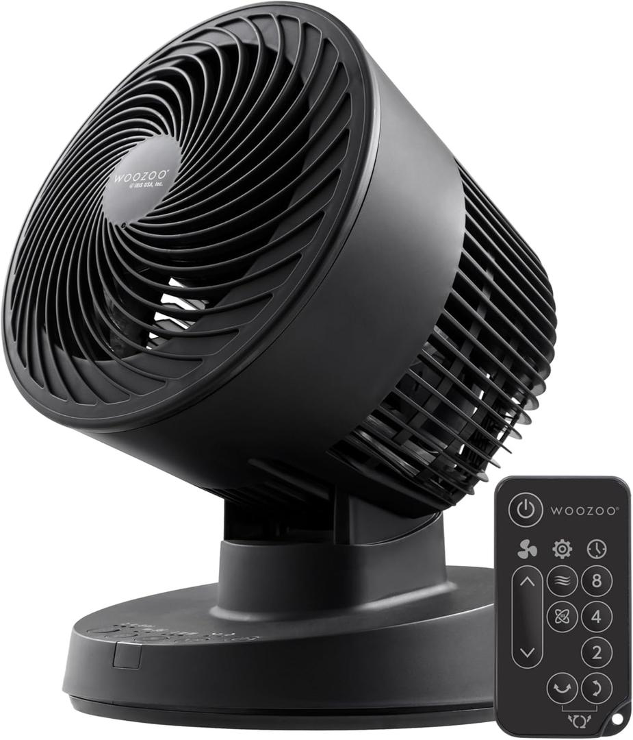 IRIS USA WOOZOO Air Circulator Fan with Remote, Oscillating, 3 Speeds, 56ft Max Air Distance, Adjustable Tilt, Quiet Motor, Small Fan for Bedroom, Office, Dorm, Black