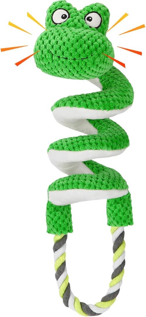 Letsmeet Interactive Squeaky Dog Toys with Pull Rope, Large Dog Tug of War Toy, Plush Puppy Chew Toys for Dental Health, Great for Small, Medium and Big Dogs (Green)
