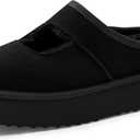 Vilanva Platform Slippers for Women Cozy Fur Lined Slip on Mary Jane Winter Shoes Warm Comfy House Slippers for Indoor Outdoor (Black)