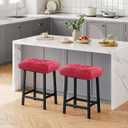 Rectangular Stool Cushion Set of 4, Soft Saddle Stool Cushions with Ties, Nonslip and Washable, Wine Red, 18 x 10.5 x 4 Inch