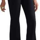 RUNNING GIRL Womens Ribbed V Crossover High Waist Yoga Pants Flare Leggings for Women with Side Pockets (L)