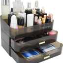 Makeup Organizer with 2 Drawers, Cosmetics Organizer for Bedroom and Bathroom Vanity Countertops, Large Capacity Cosmetic Storage Box for Skincare Cream Perfume Lipstick Dresser Counter-Black