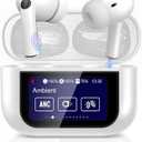 Wireless Earbuds, Earphones Wireless Bluetooth 5.4 In Ear Headphones, 40H Hifi Sound ANC Noise Canceling Earbuds, Touch Screen Ear Buds Multifunctional Headsets for Android/IOS Work Gym Sports (White)