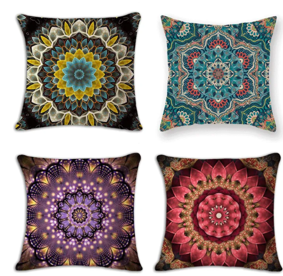 Vivahome Throw Pillow Case, Bohemian Geometric Pattern Square Pillowcase, Retro Ethnic Style 18x18 inches Throw Pillows for Sofa | Square Pillow Case for Sofa | Sofa Cushion Cover | Throw Pillow Cover | Throwpillows Case for Sofa | Sofa Pillow Case