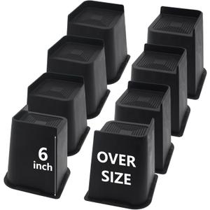 8 Pack Bed Risers 6 inch Heavy Duty, Oversized Furniture Risers, Black Bed Lifts Risers for Table, Sofa, Chair, Couch, Desk, Bed Frame Risers Supports Up to 6,500 Lbs