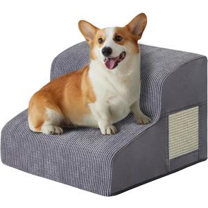 Dogs Steps for Bed, Dog Stairs for Small Dogs, 2-Step Dog Ramp for Bed, Couch, Sofa, and Chairs, Non-Slip Bottom Design, Cat Scratching, High Density Foam Portable Pet Step, Indoor, Grey