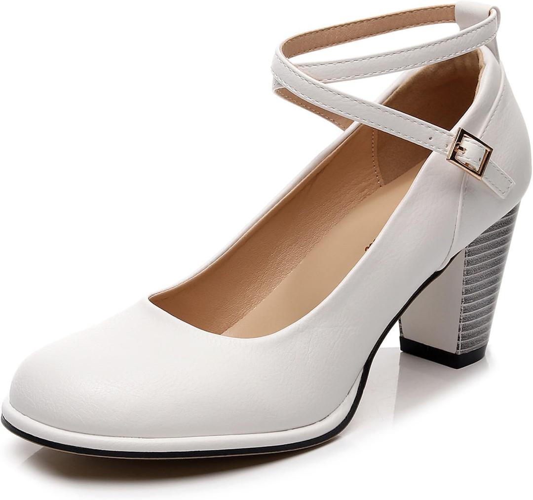 VenusCelia Women's X Strap Pump Heeled Shoe (9.5, White)