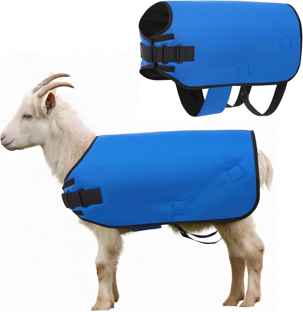 Weatherproof Goat Blanket for Winter Sheep and Calf Blanket Soft Fleece Lining Goat Coat for Show Goats, Pets & Livestock Adjustable Belly Straps for Secure Fit (Navy Blue,Size M)