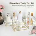 3 PCS Mirror Glass Vanity Tray Set, Golden Metal Edge Decorative Dresser Trays with Velvet Bottom, 3 Sizes Rectangular Makeup Perfume Jewelry Organizer for Bedroom Bathroom