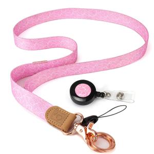 Lanyards for Keys for Women Neck Keychains Cute Pink Lanyard with Retractable Badge Reel Long Key Chain Strap Girls Key Lanyard