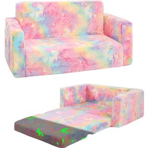 Toddler Chair Comfy, 2-in-1 Soft Toddler Couch Fold Out for Kids, Convertible Sofa to Lounger, Gift for Girls and Boys Birthday, Unicorn, Large