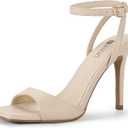 IDIFU Nude Heels Strappy Stiletto High Heels Square Open Toe Heeled Sandals Wedding Bridal Prom Party Evening Dress Shoes for Women Comfortable Sexy Dressy Trendy Ankle Strap Heels(Nude Pu, Size 11)