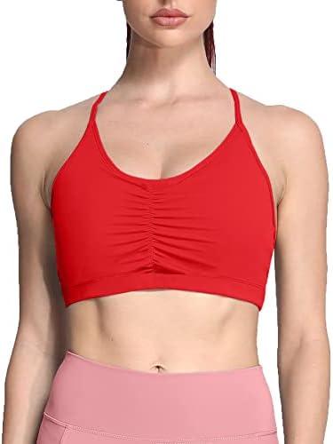 Aoxjox Sports Bras for Women Workout Fitness Ruched Training Baddie Cross Back Yoga Crop Tank, XS