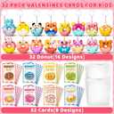 Jumlys Valentines Day Gifts for Kids, 32 Packs Valentines Day Cards with Donut Stress Ball Keychains, Valentine Day Party Favors for Boys Girls, Ideal Exchange Cards for Classroom