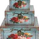 Jolitac Wood Storage Box Set of 3, Vintage Decorative Nesting Boxes Wooden Treasure Storage Crates With Latch, Home Decor Rustic Antique Boxes With Lid for Photos, Jewelry, Cash (Bloom)