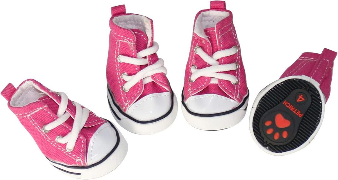 URBEST 4 Pcs Pet Dog Puppy Canvas Sport Shoes, Sneaker Boots, Outdoor Nonslip Causal Shoes (4#, Pink)