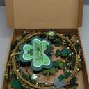 St Patricks Day Wreath with Wooden Lucky Shamrock Signs, 20 inch Shinning St Patricks Day Wreaths for Front Door Wall Window, Shamrock Decorations for Irish Holiday Party, Clover Decor