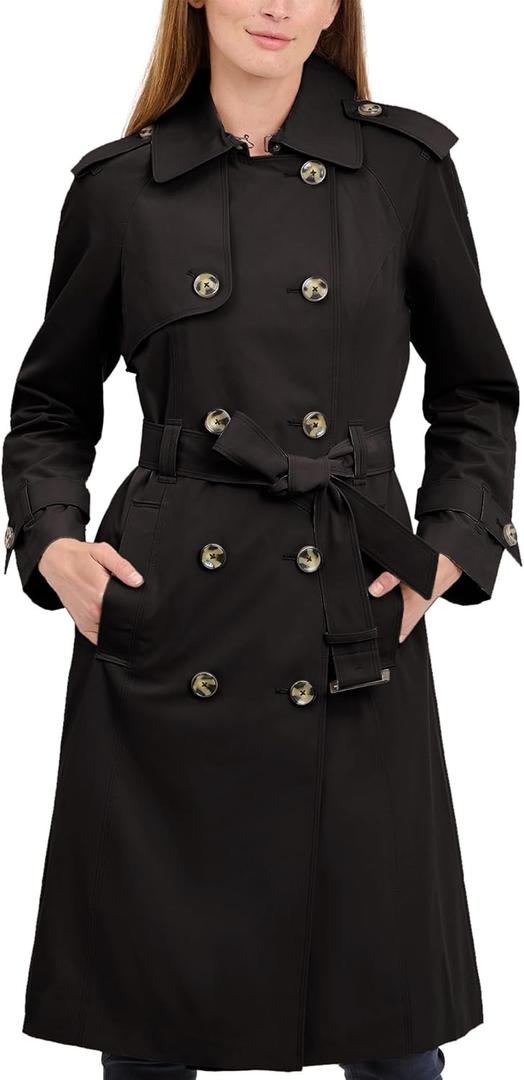 LONDON FOG womens Double-Breasted Long Trench Coat with Belt (X-Small, Black)