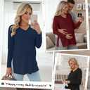 Sweetyweee 3 Pack Women's Thermal Maternity Shirts Fleece Lined Long Sleeve Tops Split Side V Neck Pregnancy Clothes(Wine Red, Navy Blue, Black,XX-Large)
