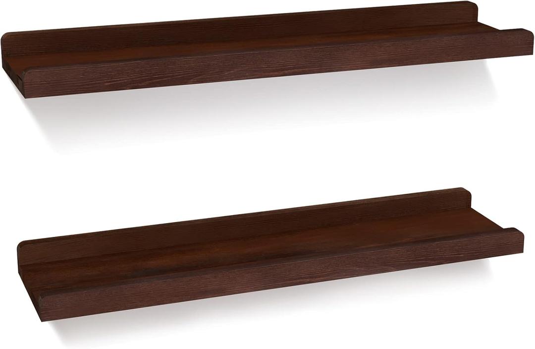 Love-KANKEI Floating Shelves Wall Mounted Set of 2, 24 Inch Wood Storage Wall Shelves for Bedroom Living Room Bathroom Kitchen Office and More Dark Walnut