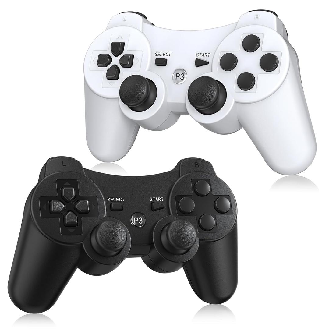 Yinjie 2 Pack Wireless Controller for PS3, Compatible with Playstation 3, with 2 Charging Cables (Black & White)