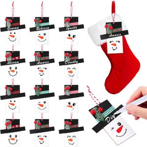 12 pcs Christmas Stocking Name Tags Personalized Snowman Wooden Christmas Stocking Name Tags Gift Signs for Presents Rustic Tree Hanging Ornaments