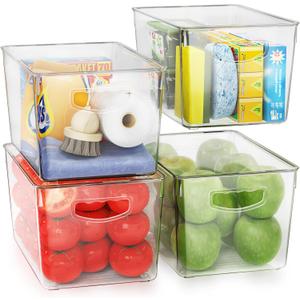 theaoo Clear Storage Bins with Lids Stackable - Large Plastic Containers for Pantry Organization and Storage - Perfect for kitchen,Fridge,Laundry Room,Bathroom,Garage,Closet,Cabinet Organizer - 4 Pack