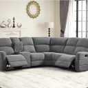 Fabric L-Shaped Reclining Sectional Sofa Couch for Living Room, Manual Recliner Oversized Sofa, with Padded Headrest, 2 Cup Holders, Storage Space, 5-Seater Home Furniture Set, Grey 54"L x 38"D x 40.5"H