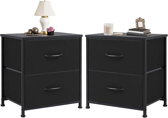 Night Stand Set 2, Mini Dresser Storage Drawers, 20" Height Small Bed Side Furniture End Table, Wooden Top Fabric Cabinet Kids Mini Dresser for Bedroom, Closet, Entryway, College Dorm, Black