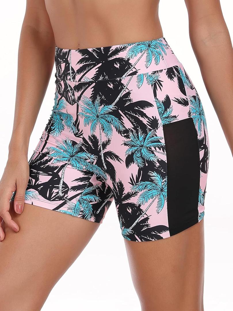 RELLECIGA Womens 5 Inch Swim Short Mesh High Waisted Tummy Control Swim Board Short with Liner Swimsuit Bottoms (L)