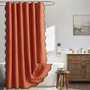 MIULEE 84" Long Scalloped Shower Curtain Linen Textured with 12 Metal Hooks Cute Extra Long Heavy Duty Washable Waterproof Cloth Curtains with Black Border for Bathroom Hotel Bathtub,Burnt Orange