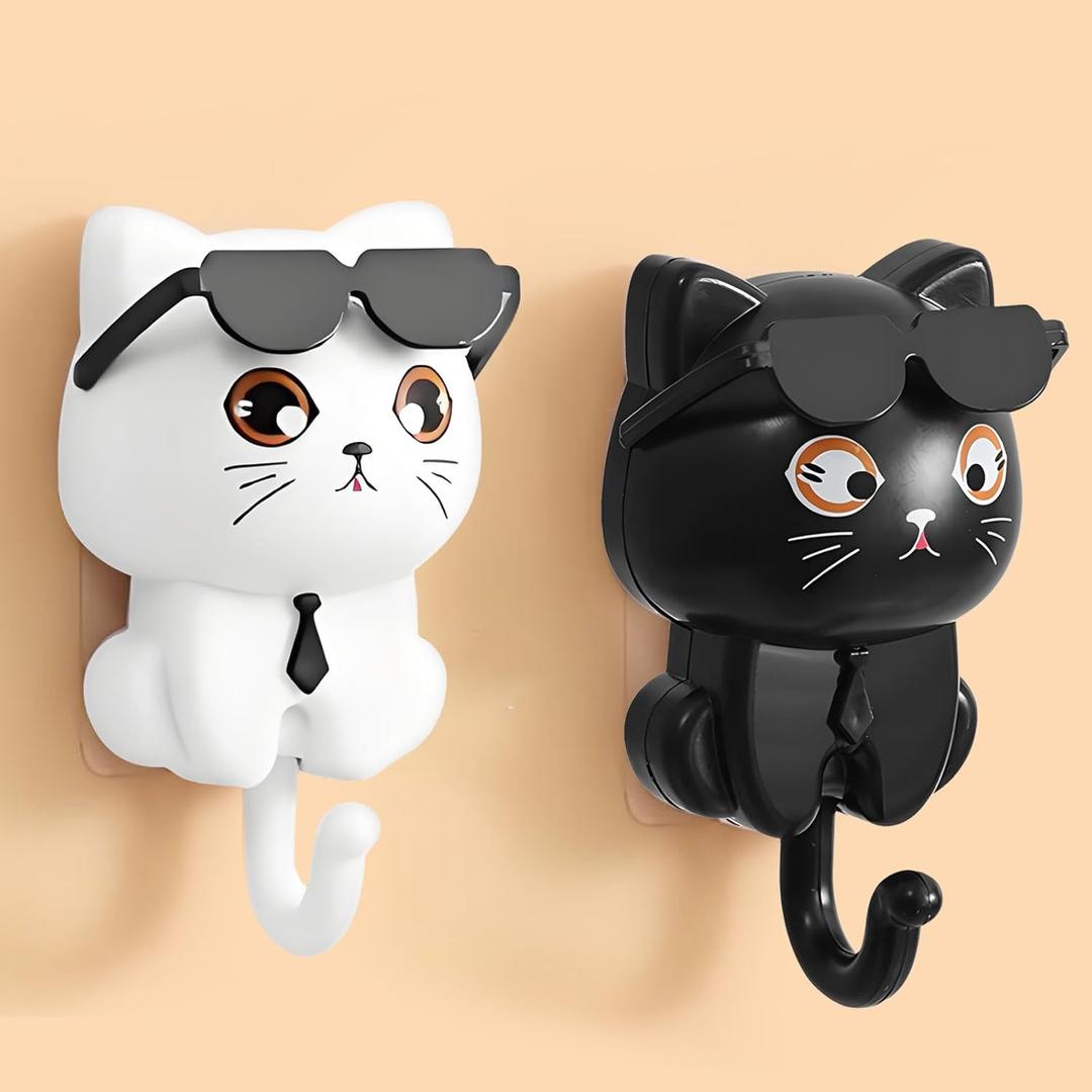 Generic 2PCS Modern Plastic Cat Key Hooks, Hanging Cute Key Holder Decorations, Wall Mount Key Hanger, Holder