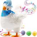 dgdgcool Easter Toys Egg Laying Chicken Toy Electric Chicken Stuffed Animal Dancing Stuffed Plush Toy with Music (White)