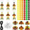 WZSTNBLA 577 Pcs Thanksgiving Turkey Beaded Craft Thanksgiving Wooden Keychain Kit Mixed DIY Thankful Turkey Beaded Key Chain Making Craft Make Your Own Key Chains for Thanksgiving Party Supply
