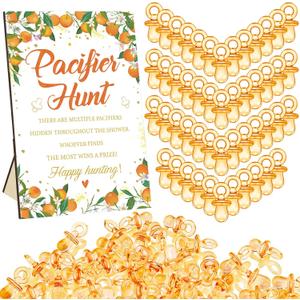 Thyle 51 Pcs Little Cutie Pacifier Hunt Baby Shower Games Include Orange Theme Hunt Sign and 50 Acrylic Pacifiers A Little Cutie Is On The Way Baby Shower Game Decoration for Gender Reveal Party Decor