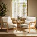 COLAMY Mid Century Modern Accent Chair Set of 2 with Lumbar Pillow, Relaxing Armchair with Solid Wood Frame & Soft Cushion, Reading Leisure Chair for Living Room（Beige）
