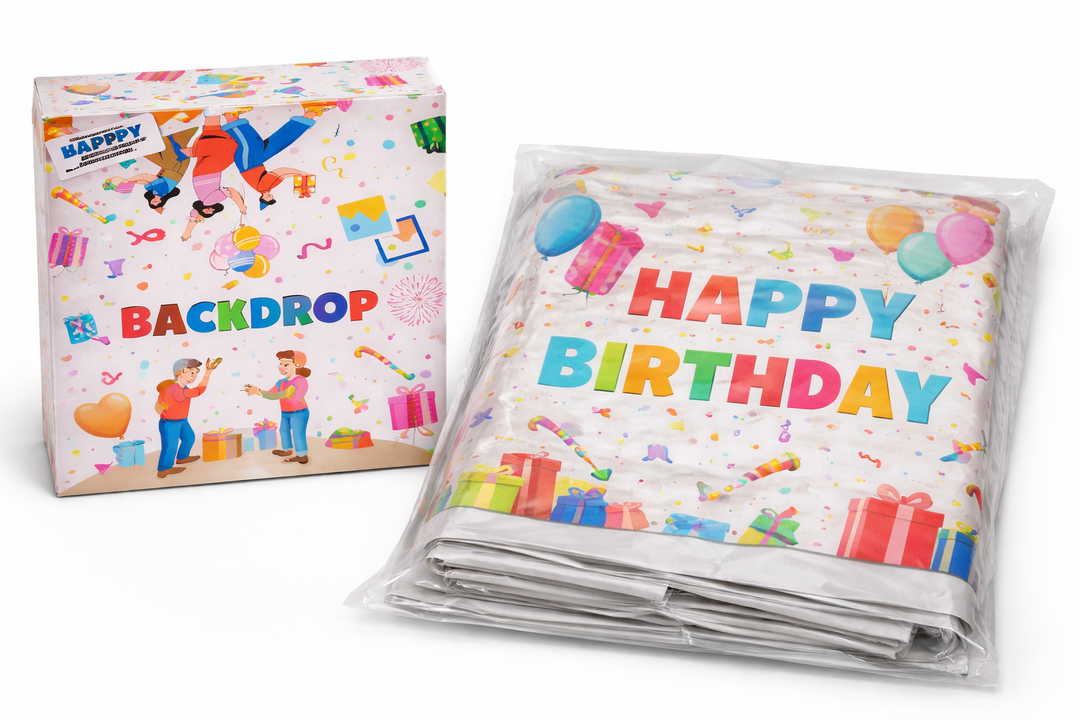 Party Backdrop Banner – Birthday Theme, Ideal for balloon arrangements, photo areas, or party decorations