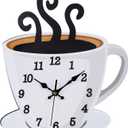 Fomaris Coffee Cup Wall Clock - White Modern Farmhouse Decor, Silent Non-Ticking Battery Operated Kitchen Clock for Coffee Bar, Cafe & Restaurant, 10.2x12 Inch, Small