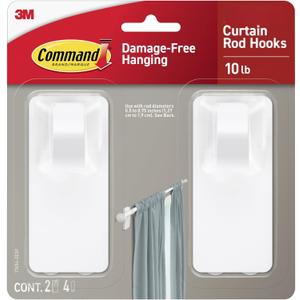 Command Curtain Rod Hooks, Holds 10lb