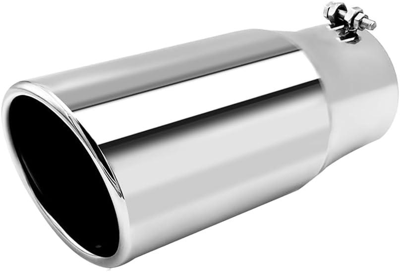 Exhaust Tip 5", 8" outlet 15" Length Bolt On Design Truck Tail Tip,Polished, Rolled Angle Cut Design