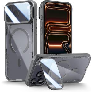Nillkin for iPhone 17 Pro Max Magsafe Case Clear, Upgraded Full Camera Protection, Translucent & Never Yellow & Biodegradable Material, iPhone 17 Pro Max Case with Stand 6.9'', Gray