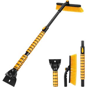 aolopw 44" Ice Scraper and Snow Brush for SUV, 360 Pivoting Extendable Long Snow Brush for Car, Snow and Ice Scrapers for Windshield with Ergonomic Foam Grip for Car Truck SUV(Yellow)