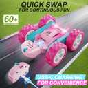 QUNREDA RC Cars, Pink Remote Control Car for Girls, 2.4 GHZ Double Sided RC Stunt Car 360° Rotating Remote Control Crawler with Headlights Car Toys for 6 7 8 9 10 11 12 Girls Birthday Gift Grandkids, Pink