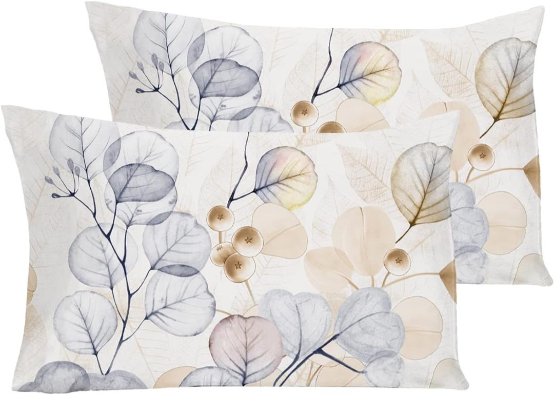 YIYEA Standard Pillow Cases Set of 2, Ultra Soft Double Brushed Microfiber Pillowcases Standard, Floral Bed Pillow Covers, Fade Resistant, Easy Slip-On (20"x26") (05# Plants)