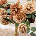 Ling's Moment Artificial Flowers Fake Silk Chrysanthemum Faux Foam Roses Combo for DIY Wedding Bouquets Centerpieces Arrangements Bridal Shower Party Home Decorations, Walnut Brown & Sand Biege, 25pcs