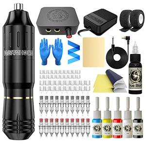 Tattoo Kit Wormhole Rotary Tattoo Machine Kit for Beginners Cartridge Needles Tattoo Machine Kit with Tattoo Inks Power Supply Tattoo Pen Kit WTK162
