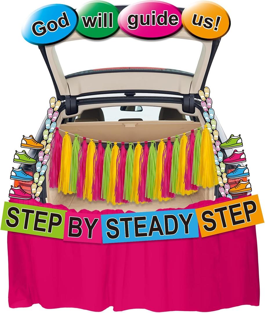 22 Pcs Religious Halloween Trunk or Treat Car Decorations Kit Christian Trunk-or-treat Decorating Step by Steady Step Car Decorations God Will Guide Us Cutouts for Church Decor Party Supplies